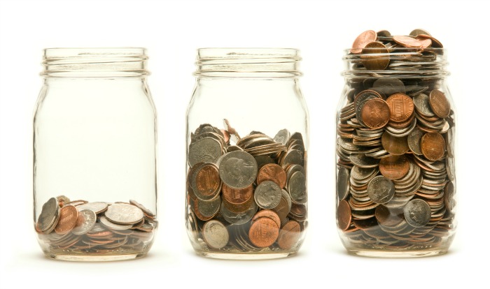 Setting up jars for coins is a simple way to save money this week. 