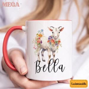 a coffee mug with a goat on the front