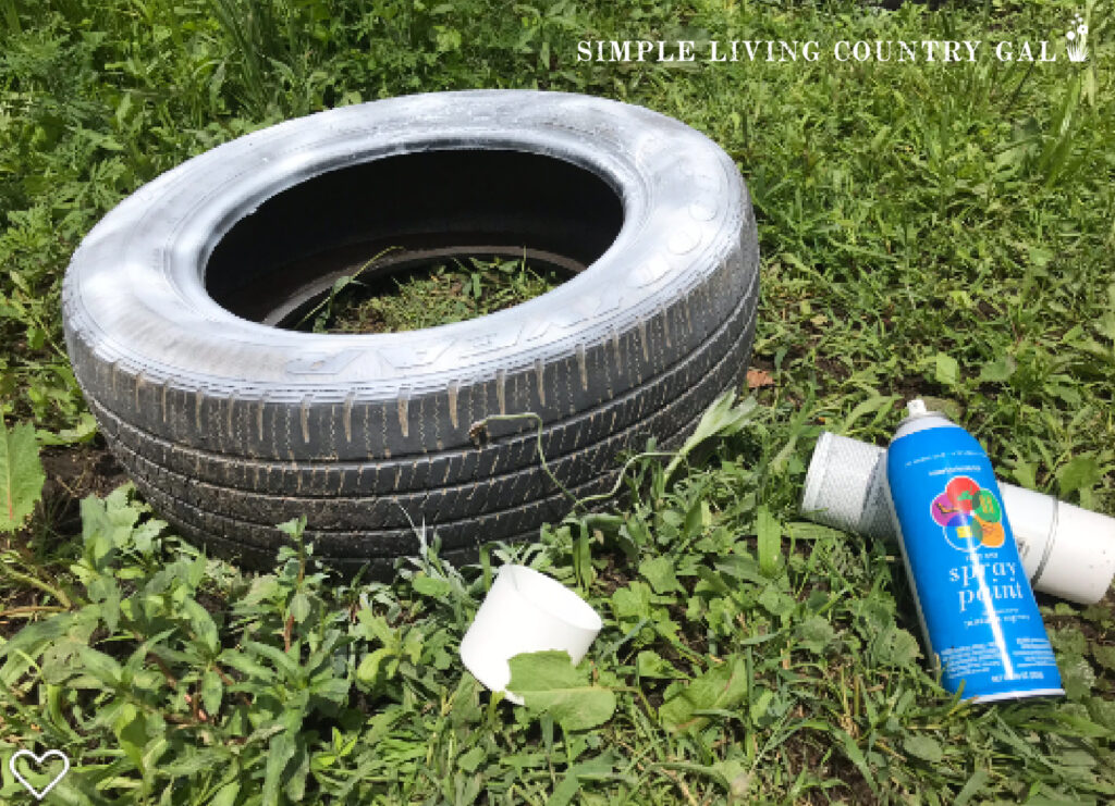 old tires spray painted white