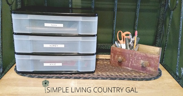 This 3 drawer system is a simple family command center that works for us. 
