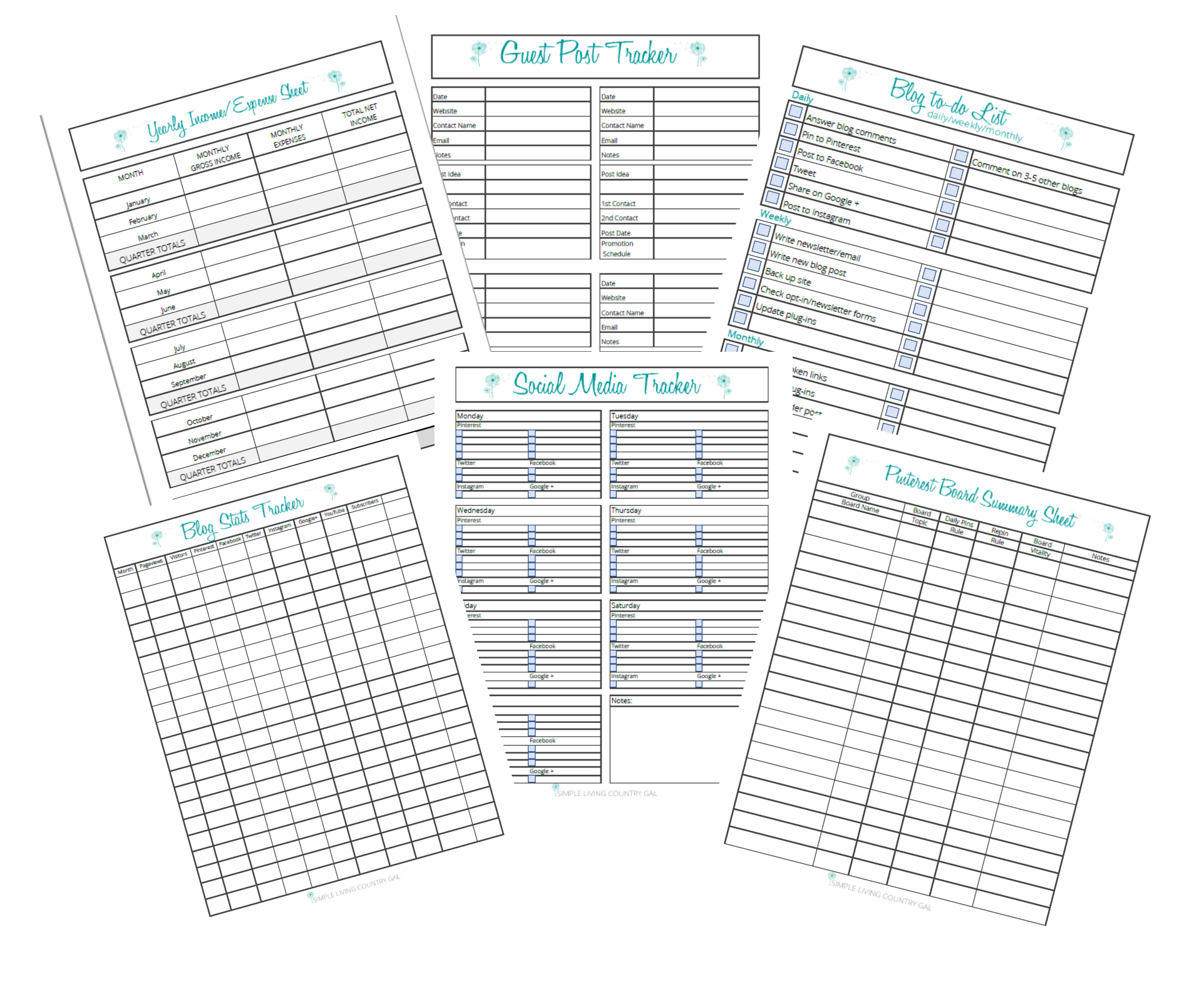 Here are some example of the organizational pages found in the Blogging Planner. 