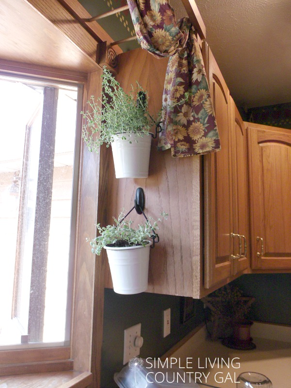 Following the same steps for each hook and bucket to complete your kitchen herb garden. 