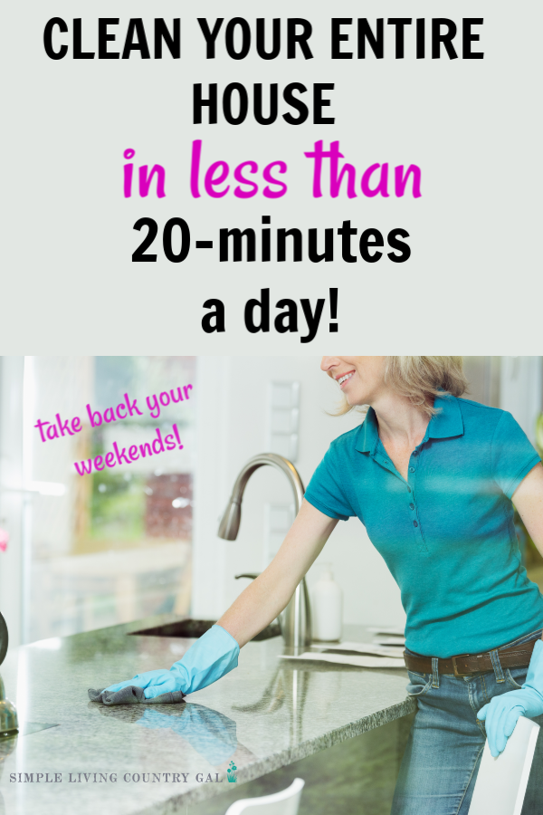 Are you tired of spending your weekends cleaning your entire house? Here are my best tips for how to keep a clean house in under 20 minutes a day. No more spending your Saturdays inside scrubbing floors! #cleaning #cleanhouse #homemaking #cleaninghacks #slcg