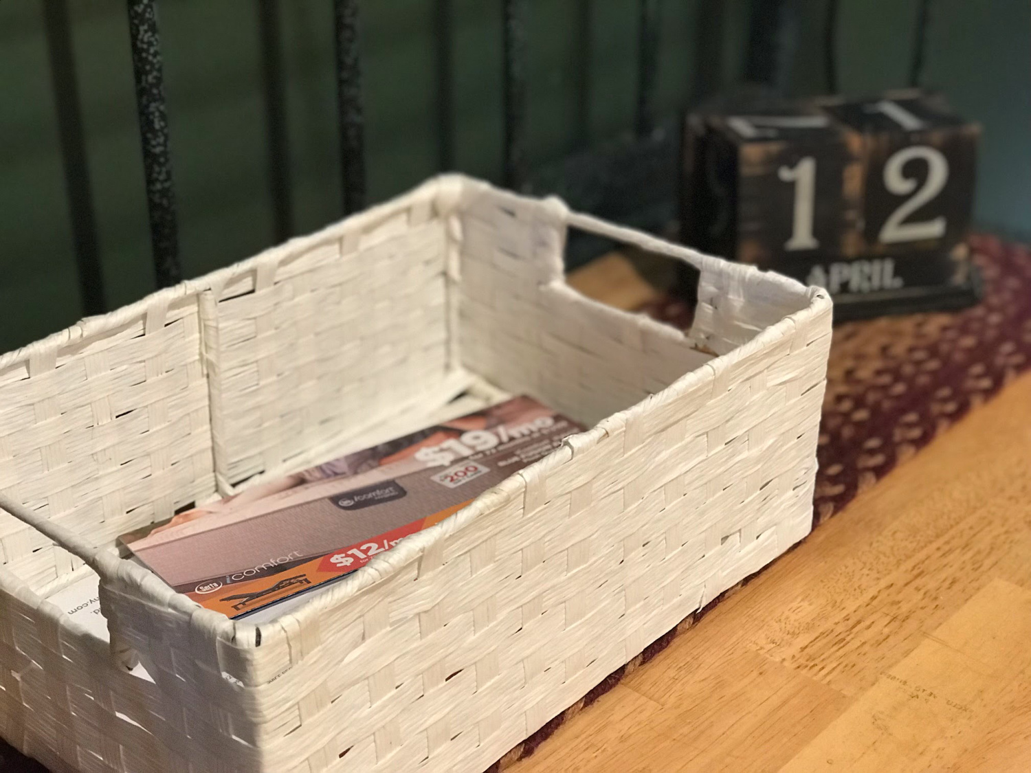 mail basket to help organize paper clutter