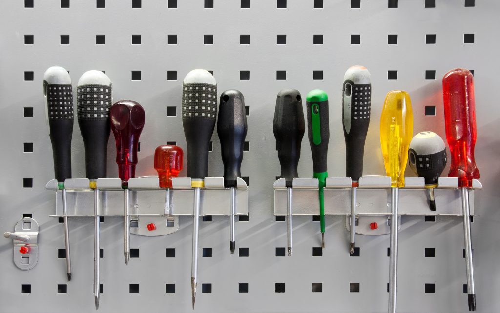 A row of organized tools is one way to live clutter free