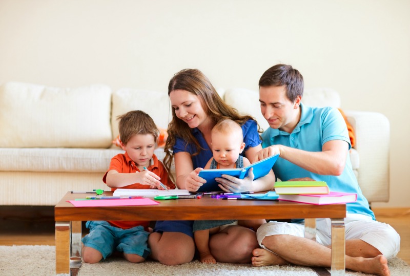 Family coloring in room. Find the purpose of your room to remove the clutter from your family room. 