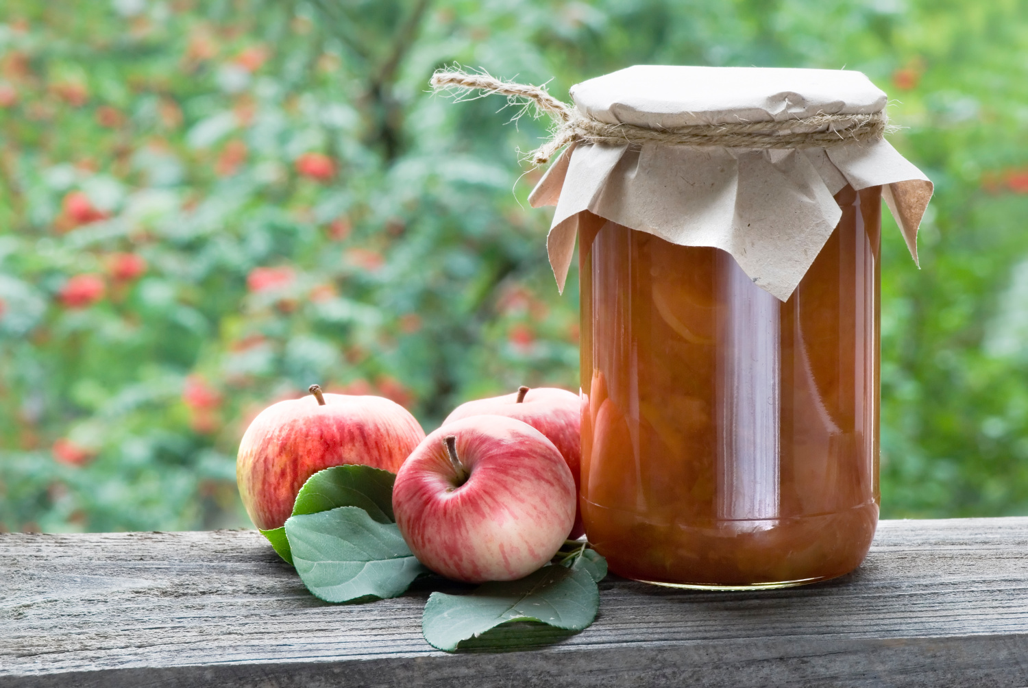 A jar of canned applesauce, with a pretty paper top and wrapped with twine, can make a great homemade gift. 