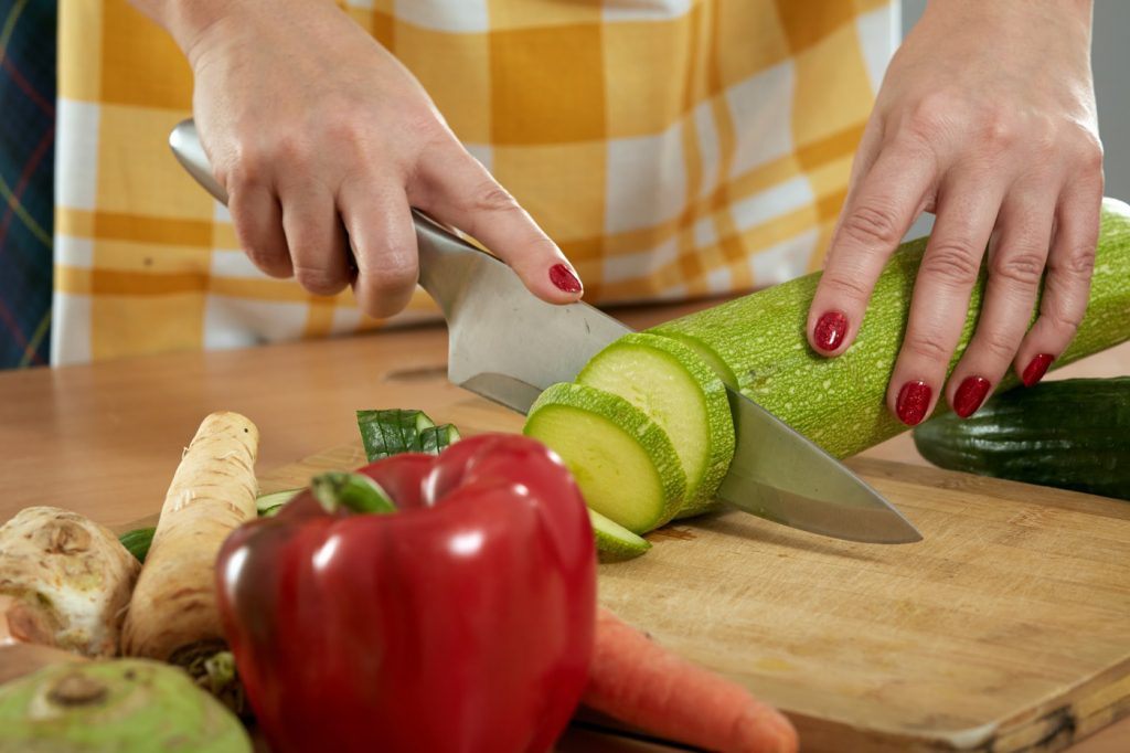 woman dicing food