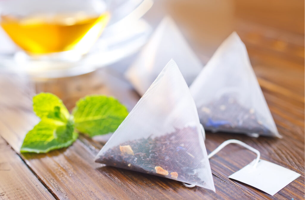 homemade herbal bags of mint tea