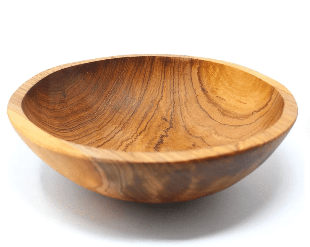 a hand carved wooden mixing bowl