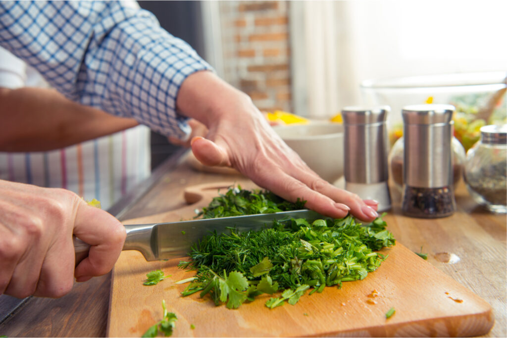 Flavor isn't the only advantage of using fresh herbs in your food. When you cut them up your kitchen will be filled with wonderful scents. 