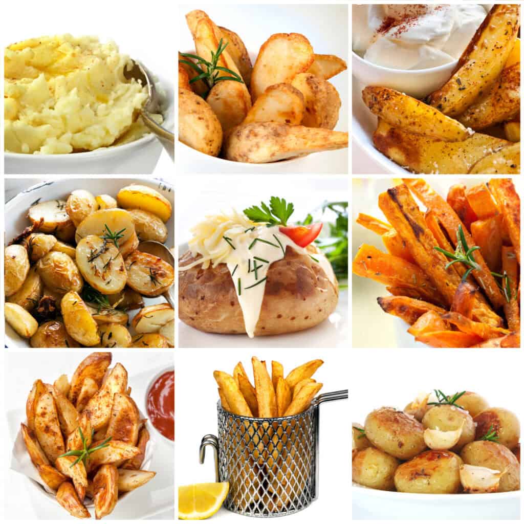 a collage photo of 9 different ways to cook potatoes