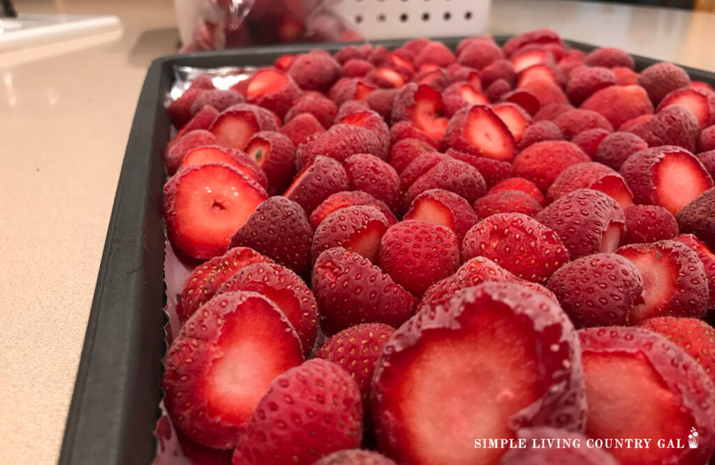 a tray of frozen strawberries 