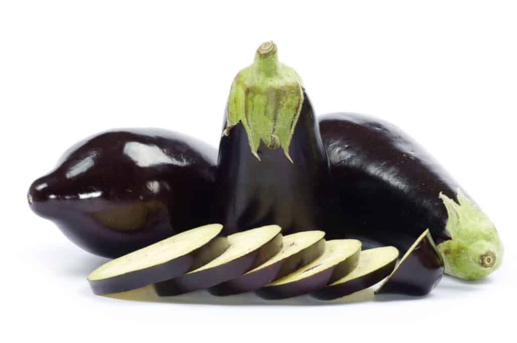 A pile of eggplant grown in the garden