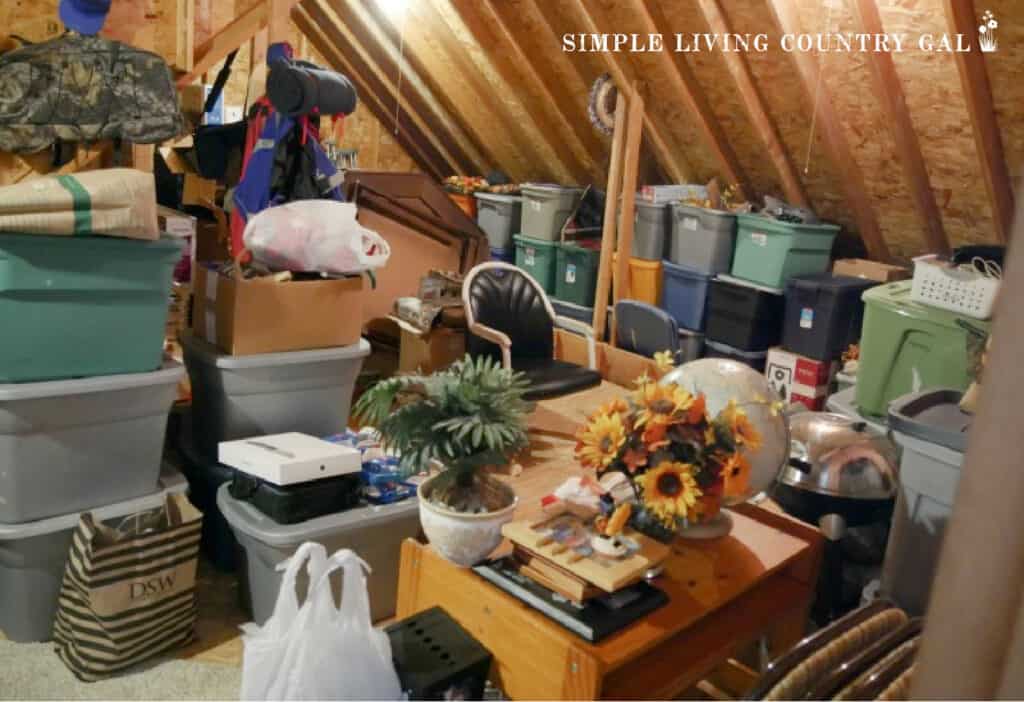 a messy cluttered attic