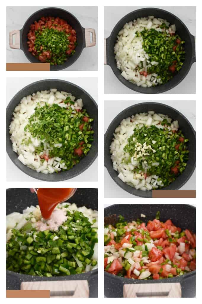 a collection of photos showing the cooking process for garden salsa