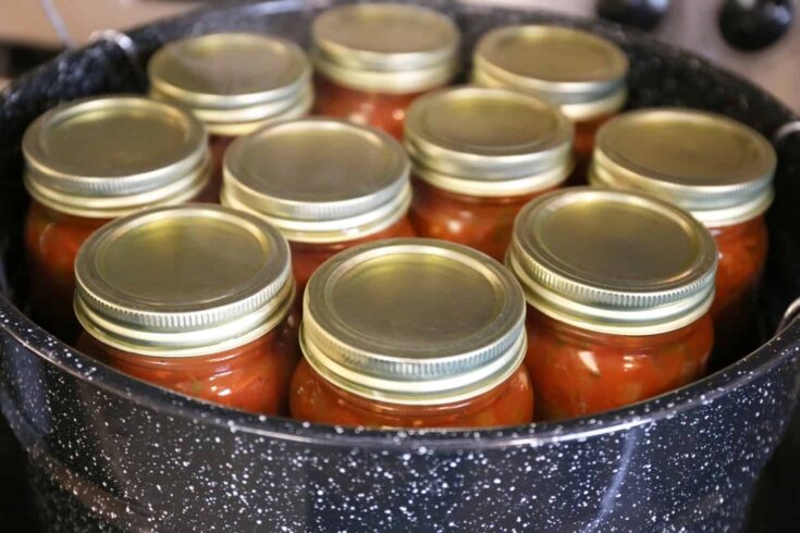 jars of salsa in a water bath canner