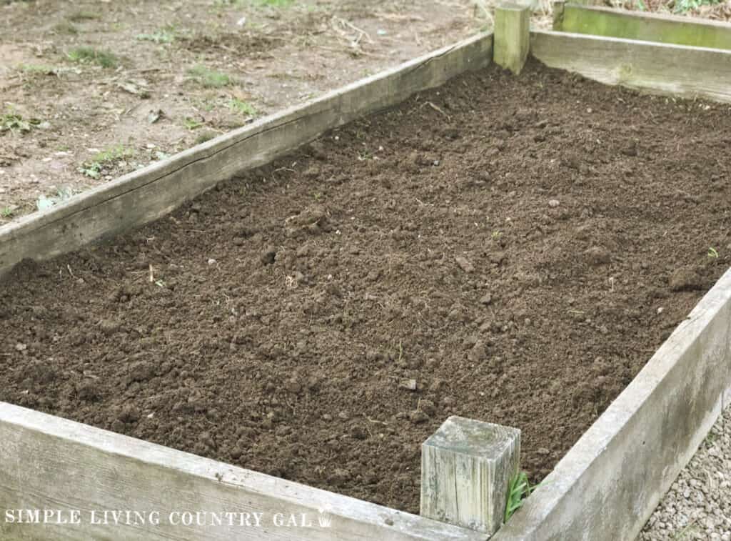 A raised bed with fresh soil waiting to be planted with onions copy