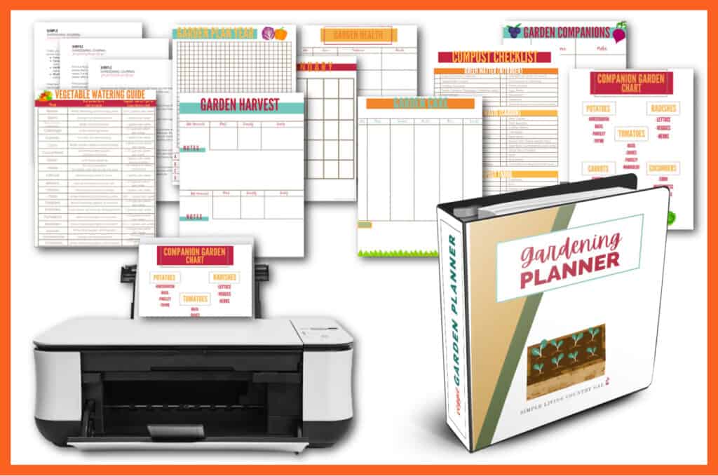 garden planner with a mock up binder image and a printer with a page

