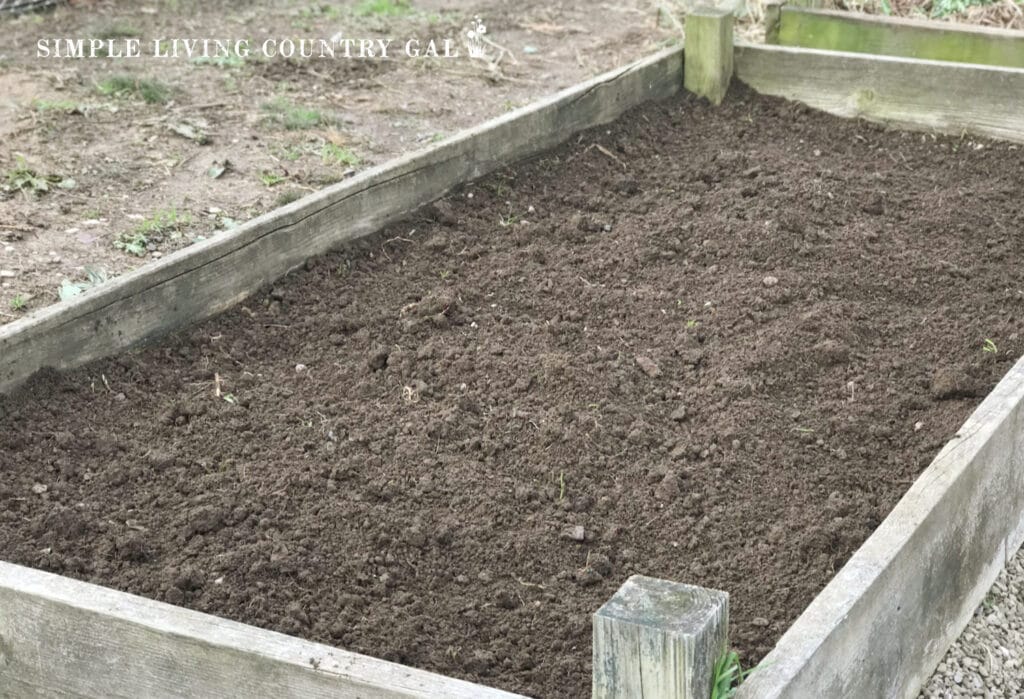 A raised bed with fresh soil waiting to be planted with onions