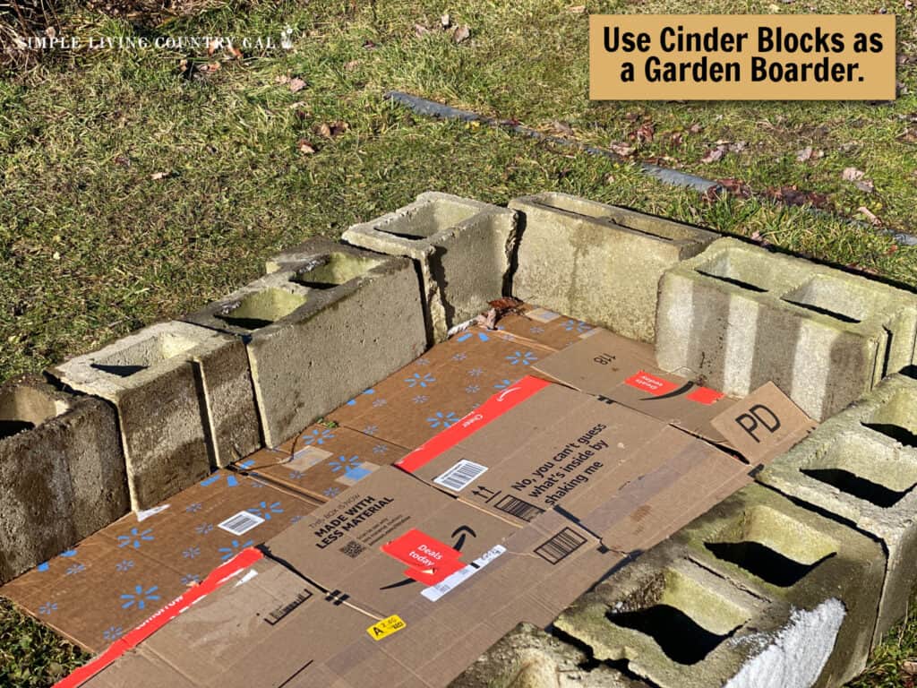 cinder blocks used to make a boarder for a no-dig garden