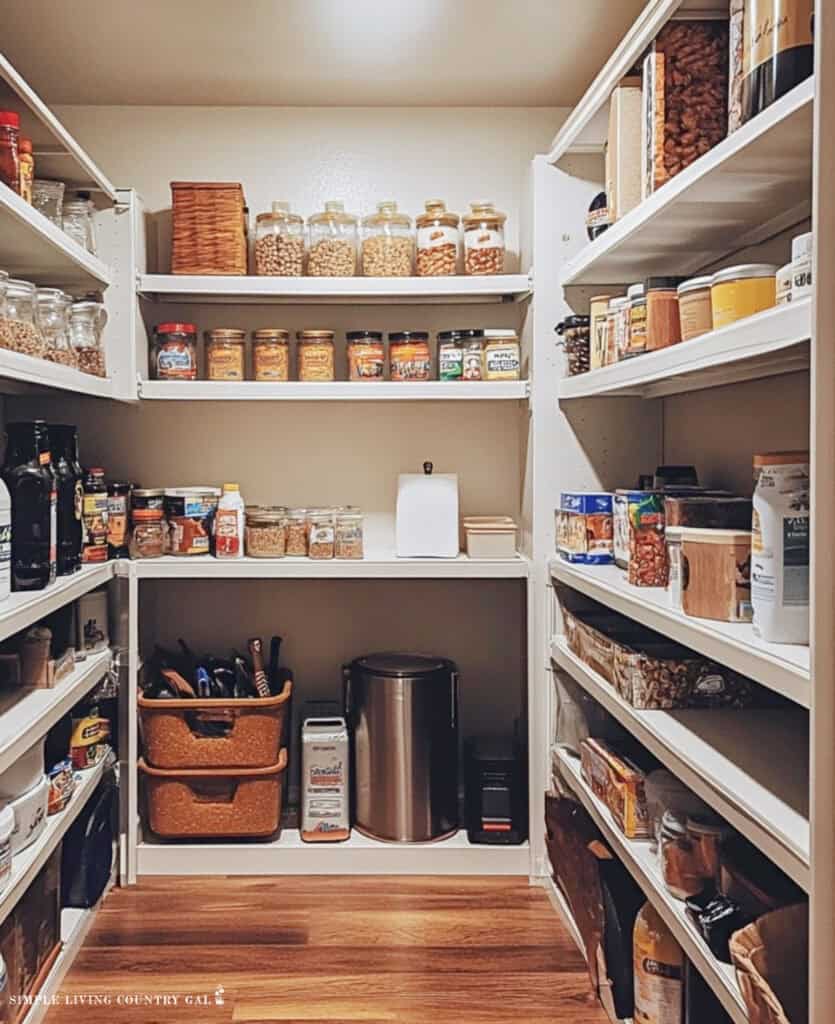 a shot of a pantry stocked with food