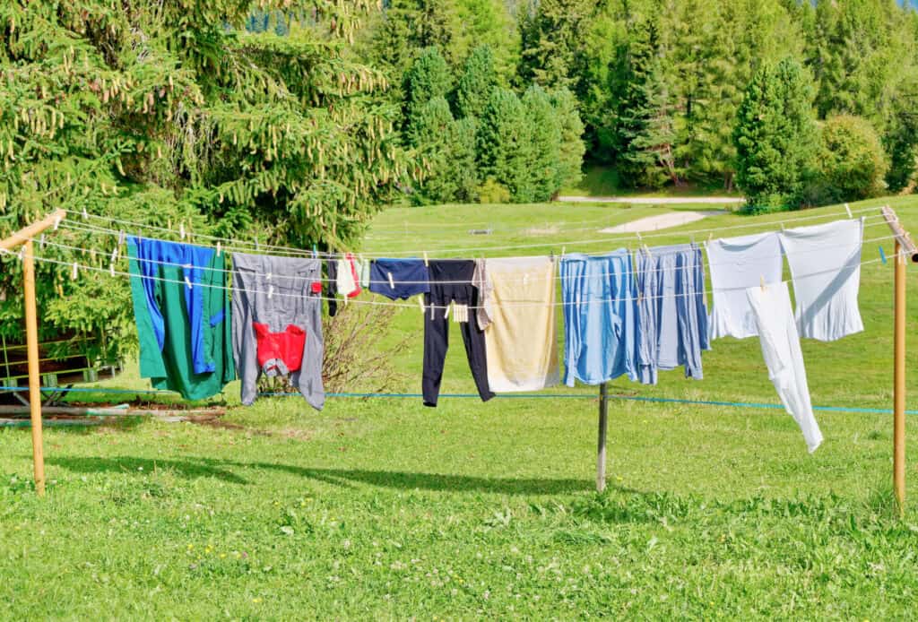 Laundry hanging on clothesline outdoors