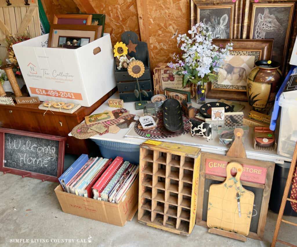 decor items on display at a yard sale